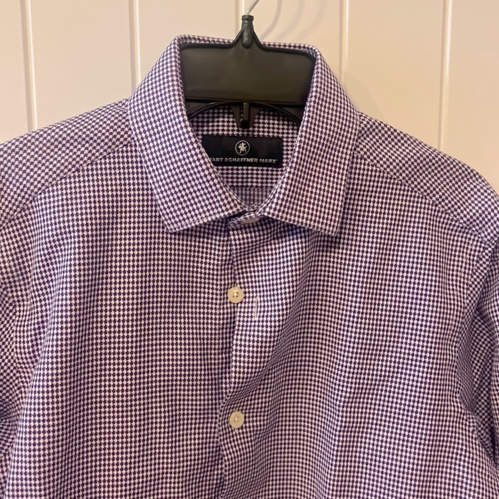 Men’s Hart Schaffer Marx purple checkered button down shirt